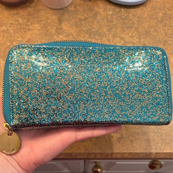 Deux Lux Blue Glitter and Iridescent Heart Wallet - Picture 3 of 10